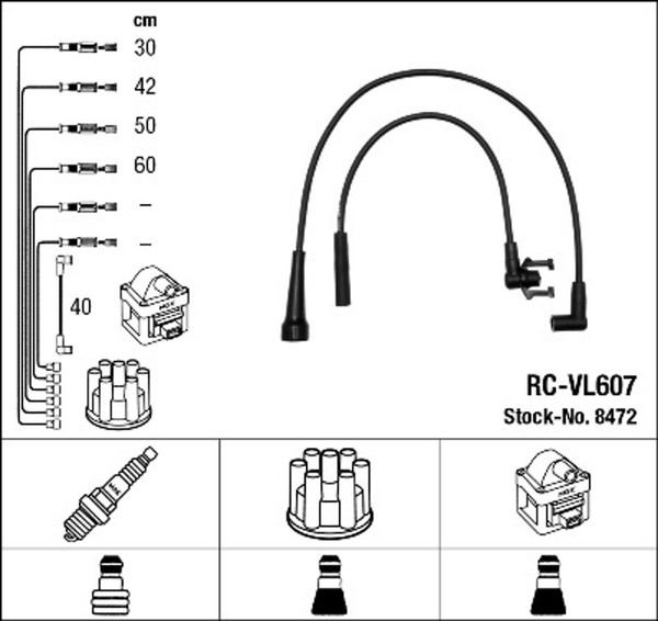 Ngk ZüNdleitungssatz 8472 FüR 19 440 Volvo 460 Renault 445 1 Chamade 2 C53B C53C-image