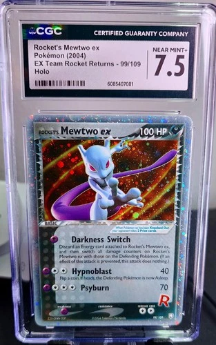 Rocket's Mewtwo ex 99/109 Team Rocket Returns EX Holo Ultra Rare Swirl🌀 CGC 7.5