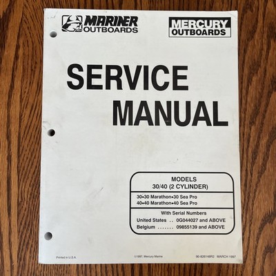 Mercury Mariner Manual Outboards 30 40 2 Cyl Marathon Sea Pro 90-826148R2 OEM