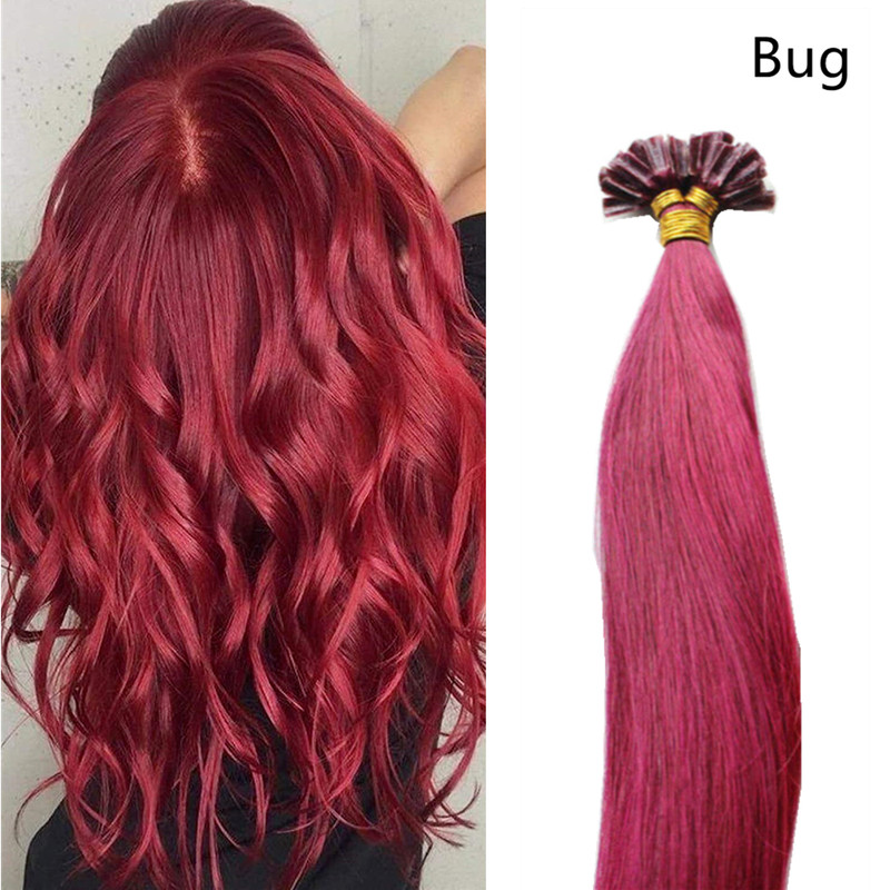 Keratin U-Tip Human Hair Extensions Fusion Tip Pre Bonded Burgundy Red 16in 50s