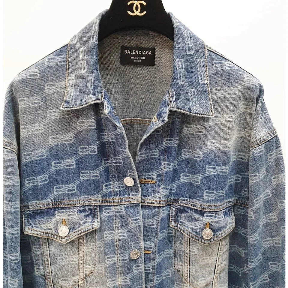 Balenciaga All-Over Logo Denim Oversized Jacket - XS - Image 2 of 4