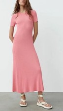 NWT Zara Pink Slim Fit Stretch Maxi Dress, Ribbed Knit, Minimalist