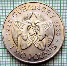 GUERNSEY 1985 2 POUNDS, 40th Anniversary of Liberation from Germany in WWII UNC