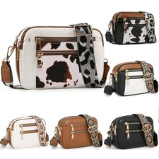 Women Shoulder Bag PU Leather Messenger Bag Ladies Wide Strap Cross Body Handbag