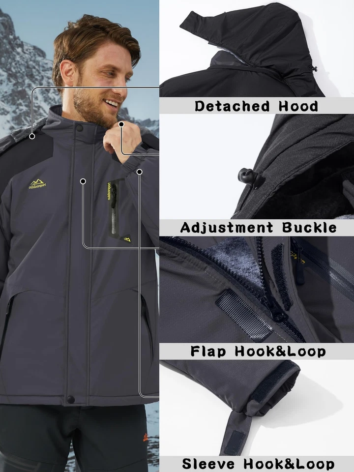 Para hombres Chaqueta Térmica Esquí Nieve Invierno Aire Libre Montaña Escalada Informal Trabajo Abrigos Foto 4 de 4