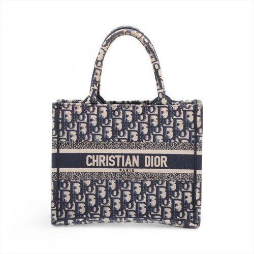 Christian Dior Oblique Book Tote Small canvas Hand bag Navy Blue