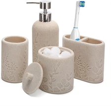 Beige Bathroom Accessories Set, 4 Pcs Sturdy Resin Bathroom Accessory Set