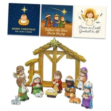 2025 Nativity Scene Figurine Set, 12-Piece Christmas Manger Display with Holy 