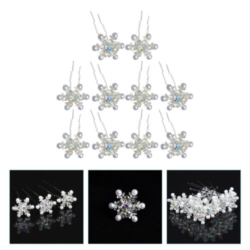  10 Pcs White Alloy Snowflake Hair Fork Bride Bridesmaid Accessories - Afbeelding 1 van 10