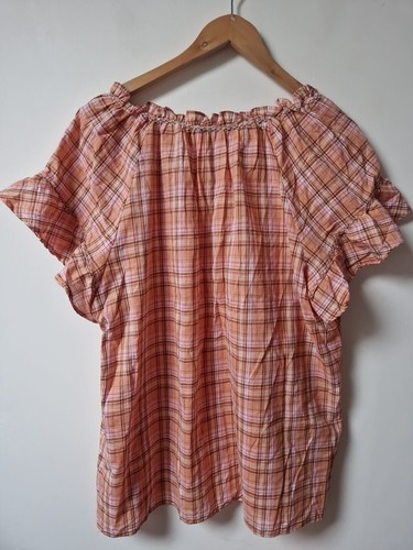 Max Studio Tartan Boho Ruffle Prairie Blouse Top Size XL - Picture 7 of 7
