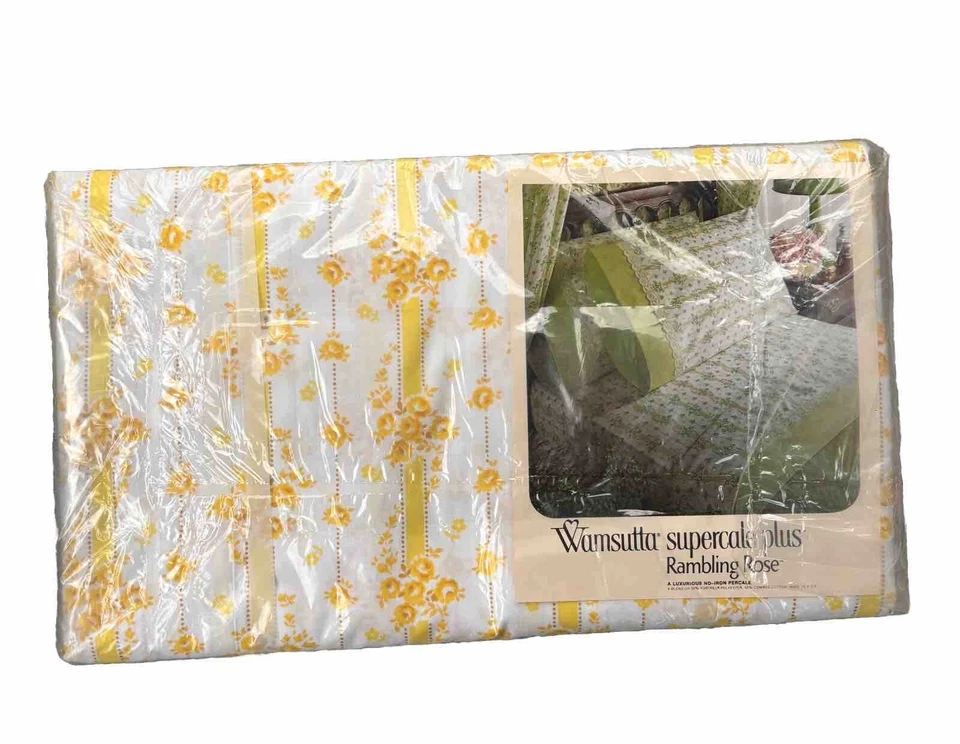 NEW Vintage Wamsutta Supercale Plus Twin Flat Sheet Rambling Rose White/Yellow - Image 3 of 3