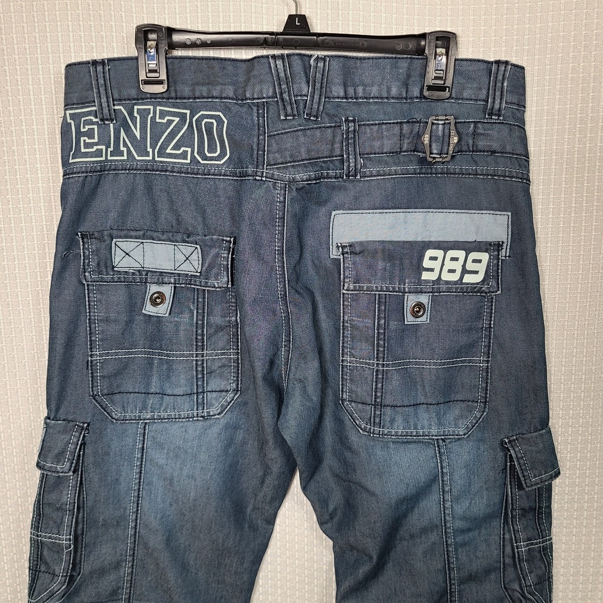 ZE ENZO 989 DENIM Blue Mens 36R Button Fly Cargo Pockets ZE ENZO 989 DENIM Blue Mens 36R Button Fly Cargo Pockets