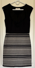 Loft sleeveless dress Size 2 - black top w ruffle V neck and striped bottom EUC