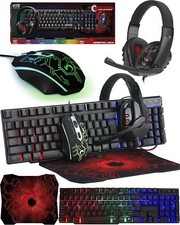 Gaming Keyboard, Mouse, Mouse Pad, and Gaming Headset Bundle.