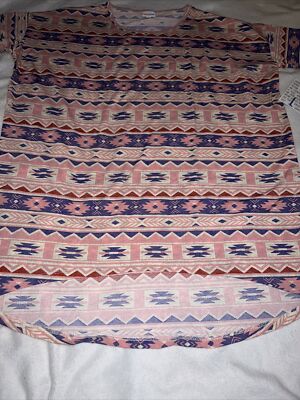 Lularoe Large Irma Tunic Shirt 16/18 20 Stripes Pink Purple Tan Aztec Southwest