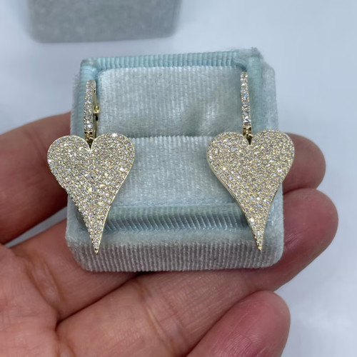 14K Yellow Gold Plated 2.10Ct Lab Created Diamond Heart Drop & Dangle Earrings