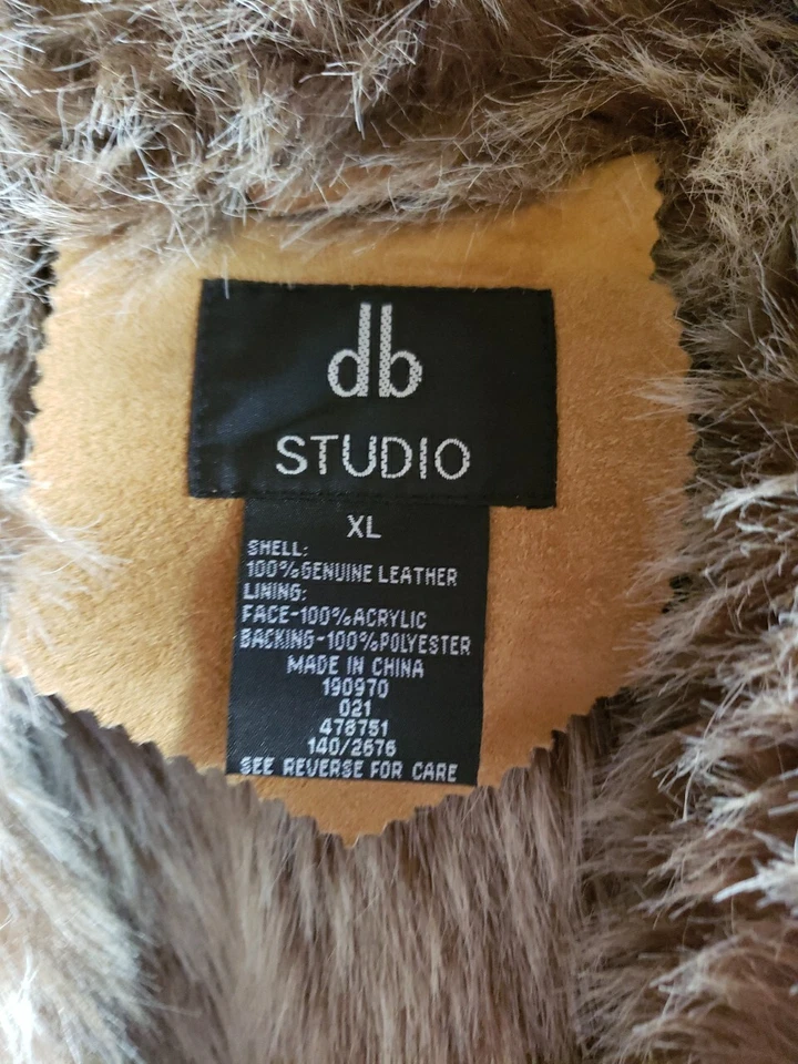 Vintage DB Studio Vintage Leather Jacket Womens XL Faux Fur Camel Knee Length - Image 3 of 4