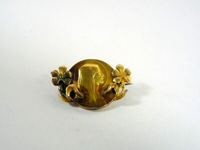 Jugendstil Jeanne d'Arc Gold Metall Brosche Punzen