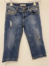 Vigoss Denim Jean Capri Size 3 Distressed Blue Denim Embroidery Pockets