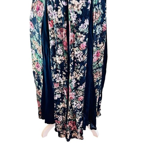 Vintage 90s STARINA Dark Floral Sheer Lace Maxi Dress S Pleats Romantic Boho - Bild 11 von 16
