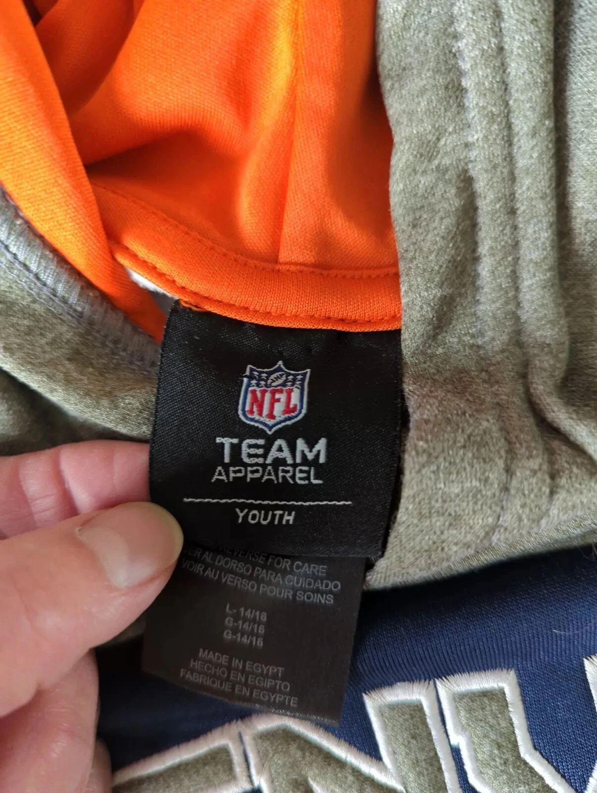 VETEMENTS Denver Broncos Pullover Felpa con Cappuccio Blu Grigio Arancione Gioventù L 14 16 NFL TEAM APPAREL