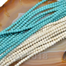 Blue & White Turquoise Loose Gemstone Beads 16“ 2mm 3mm 4mm Pick