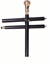 Handmade Designer Solid Brass Golden Finished Head Handle Wooden Walking Stick