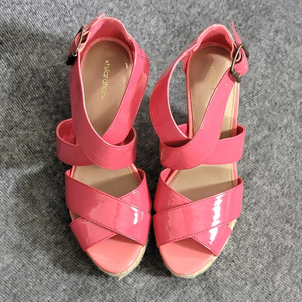 Женские босоножки Xhilaration на танкетке эспадрильи 7,5 розовые лакированная кожа на платформе - Изображение 3 из 4