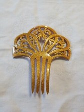 Victorian Large gold sparkle Faux Tortoise Shell Hair Comb 5 3/4"