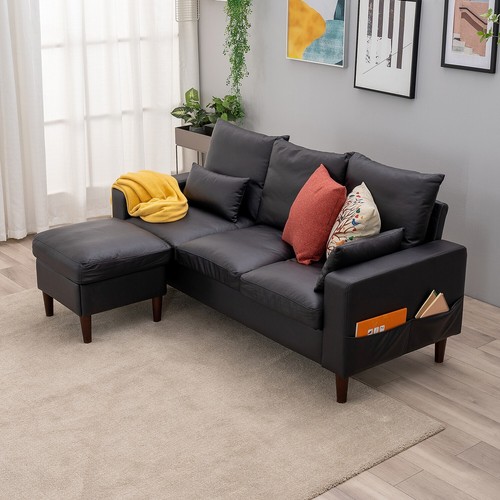 Modern L-Shaped Corner Sofa 2 3 Seater Armchair Couch With Footstool - Picture 148 of 411