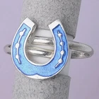 Vtg Danish Denmark Horseshoe Blue Enamel Sterling Silver s 6.5 ring