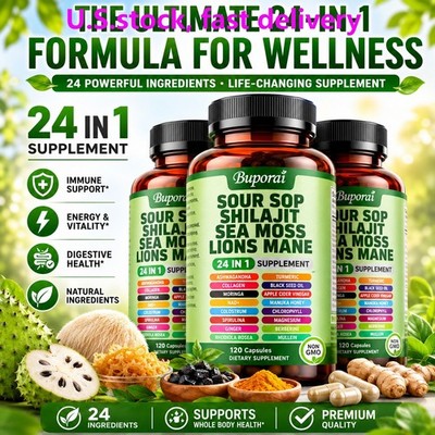 24-in-1 Soursop Shilajit Sea Moss Lion's Mane - Antioxidants, Joint, Skin Health