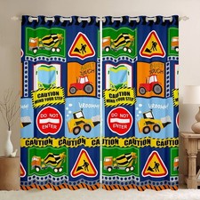 Kids Construction Curtains for Bedroom Living Room Equipment Trucks Darkening...