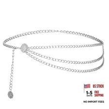 Multilayer Metal Waist Chain, Silver Waist Chain for Women Adjustable Body