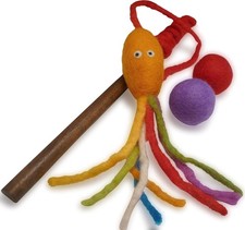 Wool Cat Toy - Felted Wool Rainbow Squid Fish Wand Toy Plus 2 Felt Ball