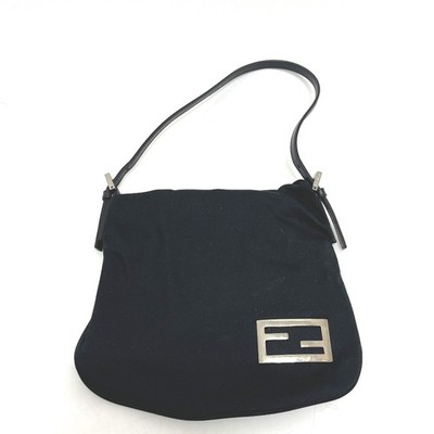 FENDI logo Bag Hand Bag Shoulder Bag Hand Bag Satin Black