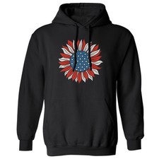 4th of July USA Flag Sunflower - Independence Day Unisex Hooded Sweatshirt