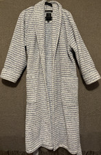 Daniel Buchler Blue White Striped Fleece Robe M/L Long Sleeve Polyester