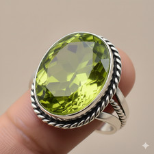 Green Peridot Gemstone 925 Sterling Silver Jewelry All Size Ring For Gift
