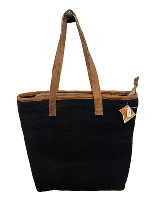 Fibres of Life Whimsical Wares Black Felted Wool Lined Large Tote Bag - NWT