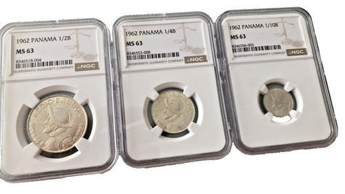 1962 Panama 1/2, 1/4 & 1/10 Balboa NGC MS 63