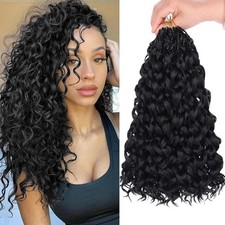 14 Inch Gogo Curl Crochet Hair 8 Packs Ocean Wave Crochet Hair Pre-looped Black