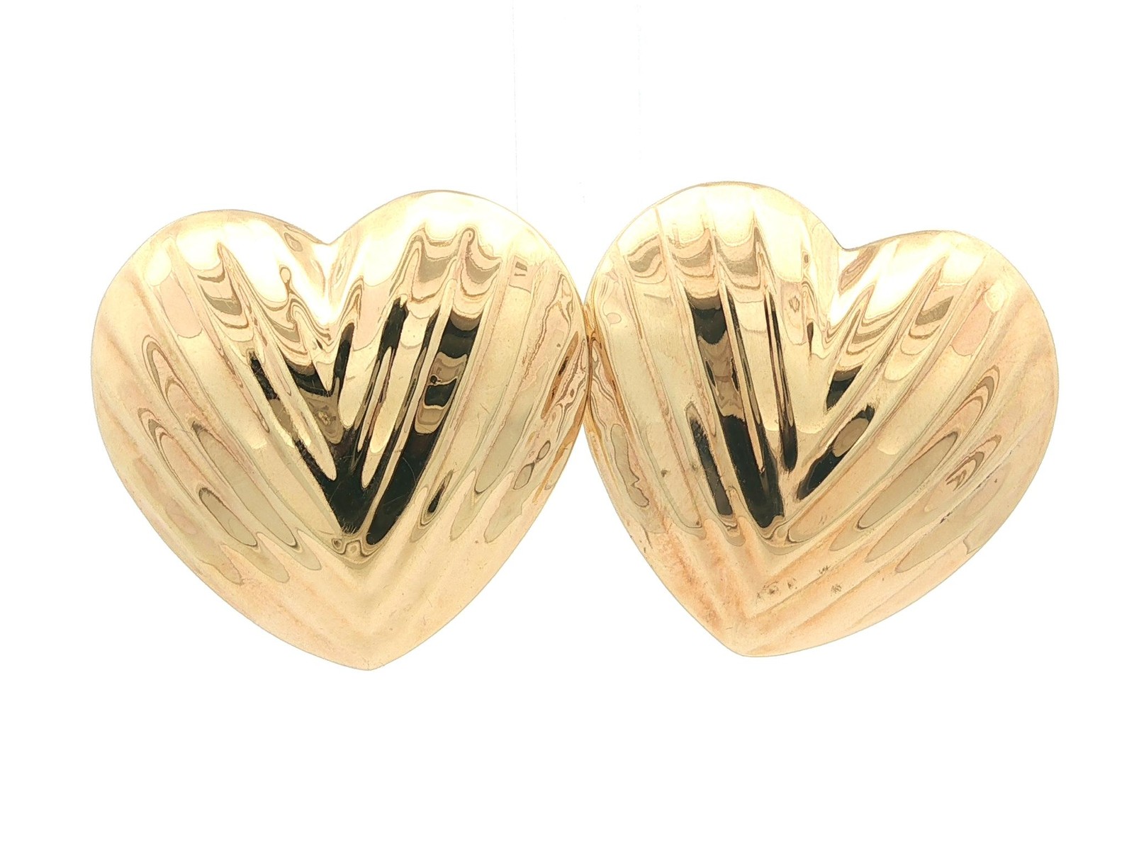 Solid Yellow Gold Large Puffed Large Heart Textur… - image 3