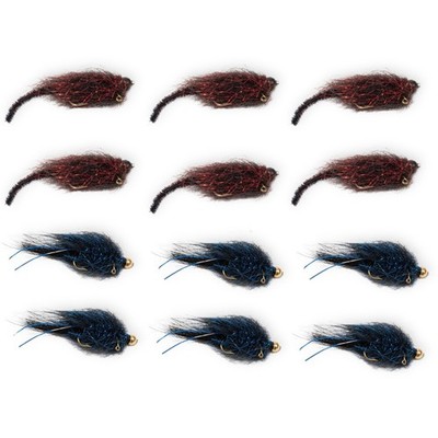 1 Doz (12) Floating Feather Supply Beaded Balanced Leech,  Black Blue/ Black Red
