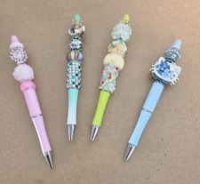 4 Custom Beaded Pens Cat Pineapple Pink Lime Journal Gift Fancy Jeweled