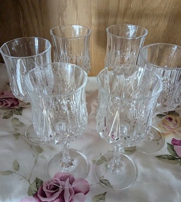 Cristal d'Arques Longchamp Crystal Red Wine Glasses Stemmed Etched Set of 6