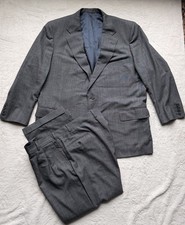 VTG Tom James Mens 2pc Glen Plaid Wool Suit 46R Pleated Cuffed Pants 43x29 Gray