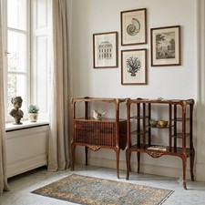 Libreria ed Etagere Napoleone III Coste in Pelle Interno in Mogano XIX Secolo