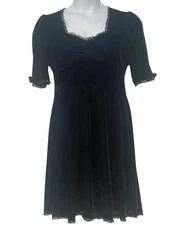 Sourpuss Sz XL Velvet Sweetheart Dress Fit & Flare Black Gothic Pin-Up Style