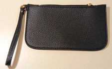 Black Pebbled Faux Leather Pouch Coin Purse Small Clutch Bag Wallet Zip Gift
